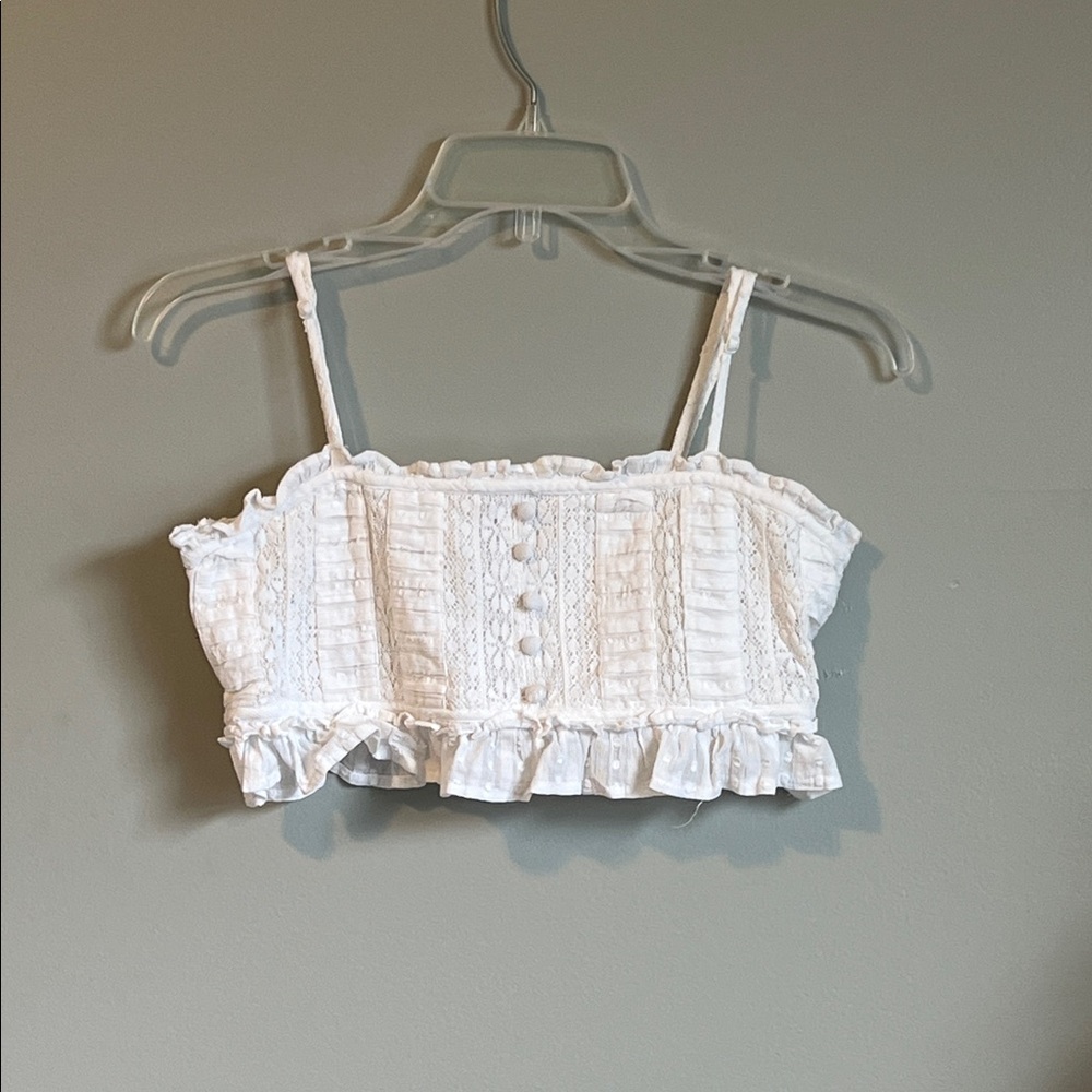 American Eagle Outfitters White Ruffle Crop Top